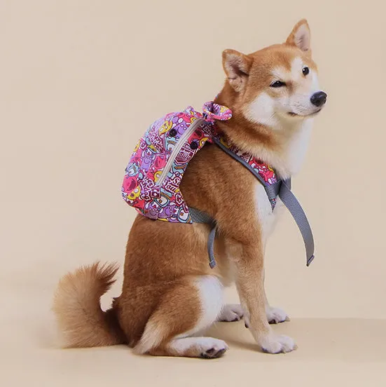 Touchdog ®  Designer Patterned Large Pocketed Zippered Duffle Dog Backpack and Harness