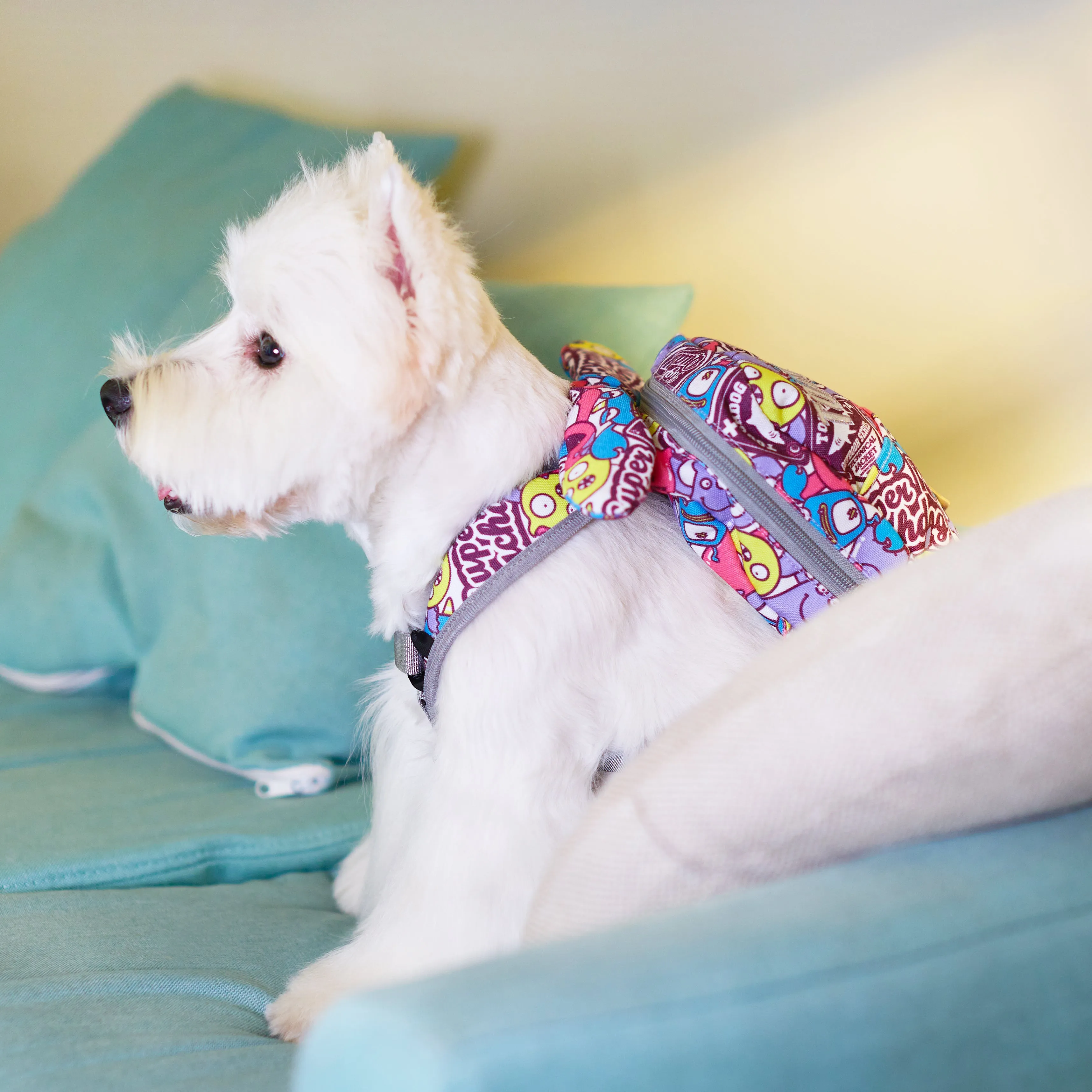 Touchdog ®  Designer Patterned Large Pocketed Zippered Duffle Dog Backpack and Harness
