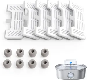 uahpet 6 Pack Replacement Filters & 8 Pack Replacement Filter Sponges for Stainless Steel Pet Fountain Pro (with water level window version), water fountain is not included