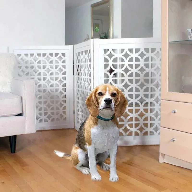 Wooden Portable Safety Pet Fence Gate Partition For Kids & Dogs (White)