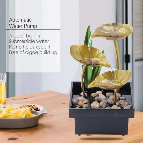 ZOMBIO Tabletop Metal Water Fountain Home Decor Ornaments with Waterfall Desktop Leaf Fountains Deep Basin Natural River Rocks Indoor Zen Relaxation for Decor Office Living Room Bedroom (New)