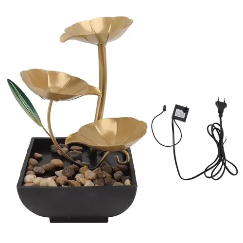 ZOMBIO Tabletop Metal Water Fountain Home Decor Ornaments with Waterfall Desktop Leaf Fountains Deep Basin Natural River Rocks Indoor Zen Relaxation for Decor Office Living Room Bedroom (New)