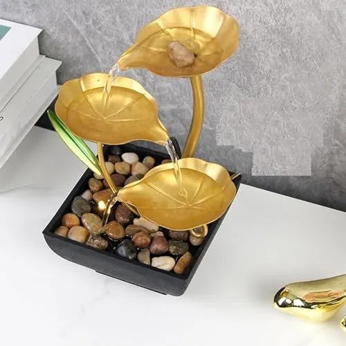 ZOMBIO Tabletop Metal Water Fountain Home Decor Ornaments with Waterfall Desktop Leaf Fountains Deep Basin Natural River Rocks Indoor Zen Relaxation for Decor Office Living Room Bedroom (New)