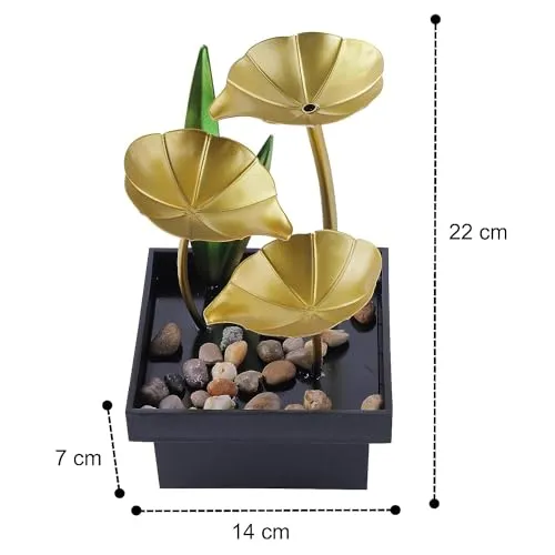 ZOMBIO Tabletop Metal Water Fountain Home Decor Ornaments with Waterfall Desktop Leaf Fountains Deep Basin Natural River Rocks Indoor Zen Relaxation for Decor Office Living Room Bedroom (New)